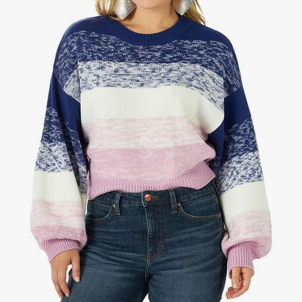 Wrangler Retro Balloon Sleeve pink, blue & white ombré sweater in women’s medium
